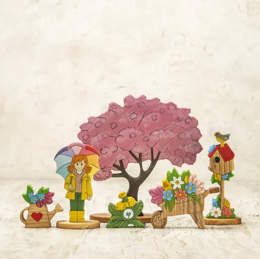 Bird House with Spring Flowers and Bird | Wooden Toy