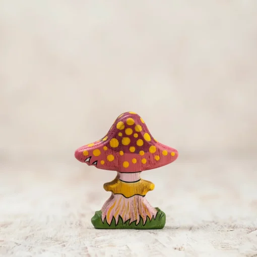 Enchanted Pink Fairy Mushroom | Wooden Toy Figurine