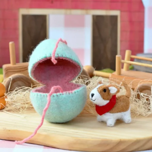Felt Mint Surprise Egg with Corgi Puppy