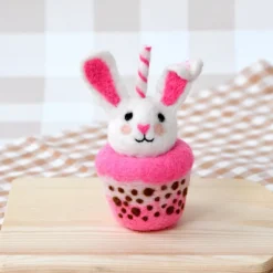 Felt Pink Bunny Boba Bubble Tea Drink | Play Food