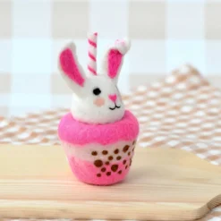 Felt Pink Bunny Boba Bubble Tea Drink | Play Food