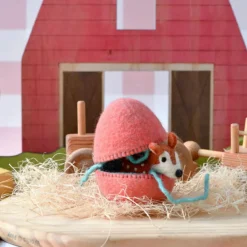 Felt Red Surprise Egg with Fawn