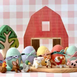 Felt Red Surprise Egg with Fawn