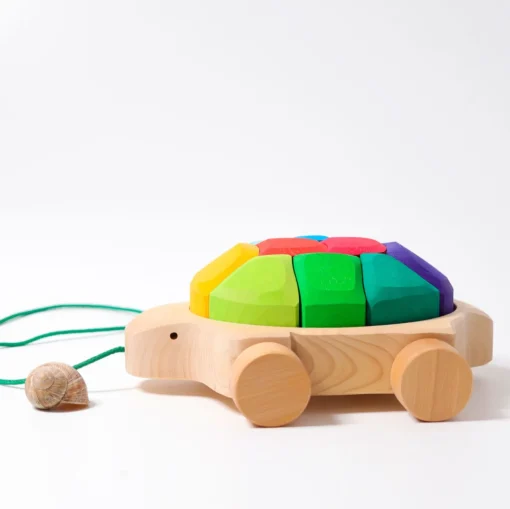 Grimm's Pull Along Turtle with Rainbow Building Blocks