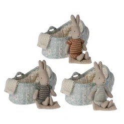 Maileg MICRO Rabbit in Carry Cot (Maroon)