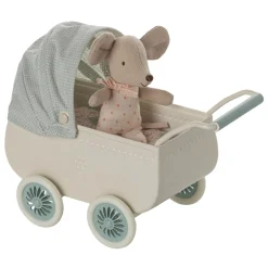 Maileg Pram with Baby Mouse (Mint)