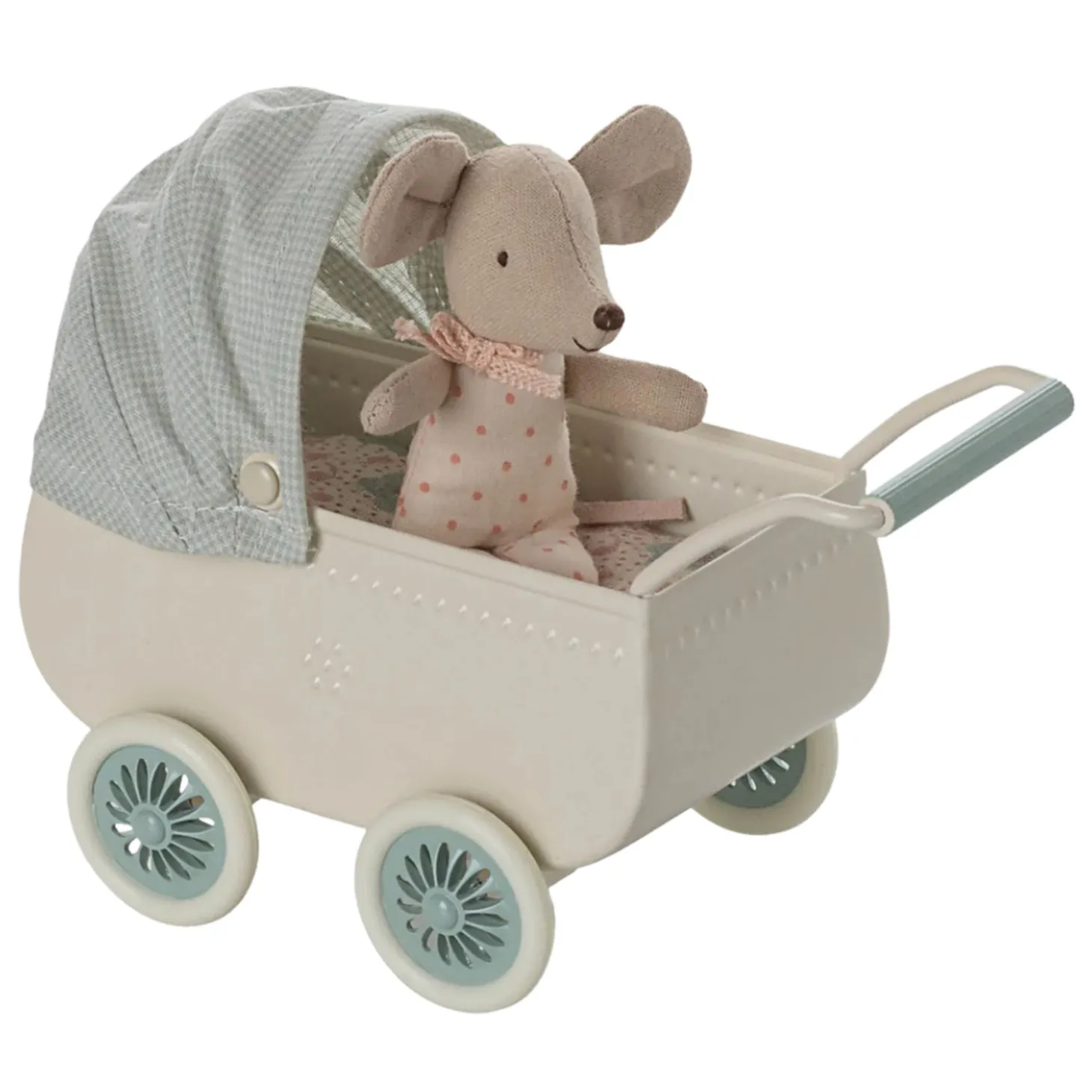 Maileg Pram with Baby Mouse (Mint)
