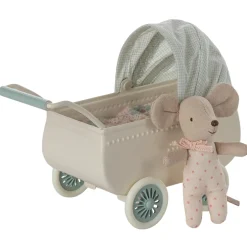 Maileg Pram with Baby Mouse (Mint)