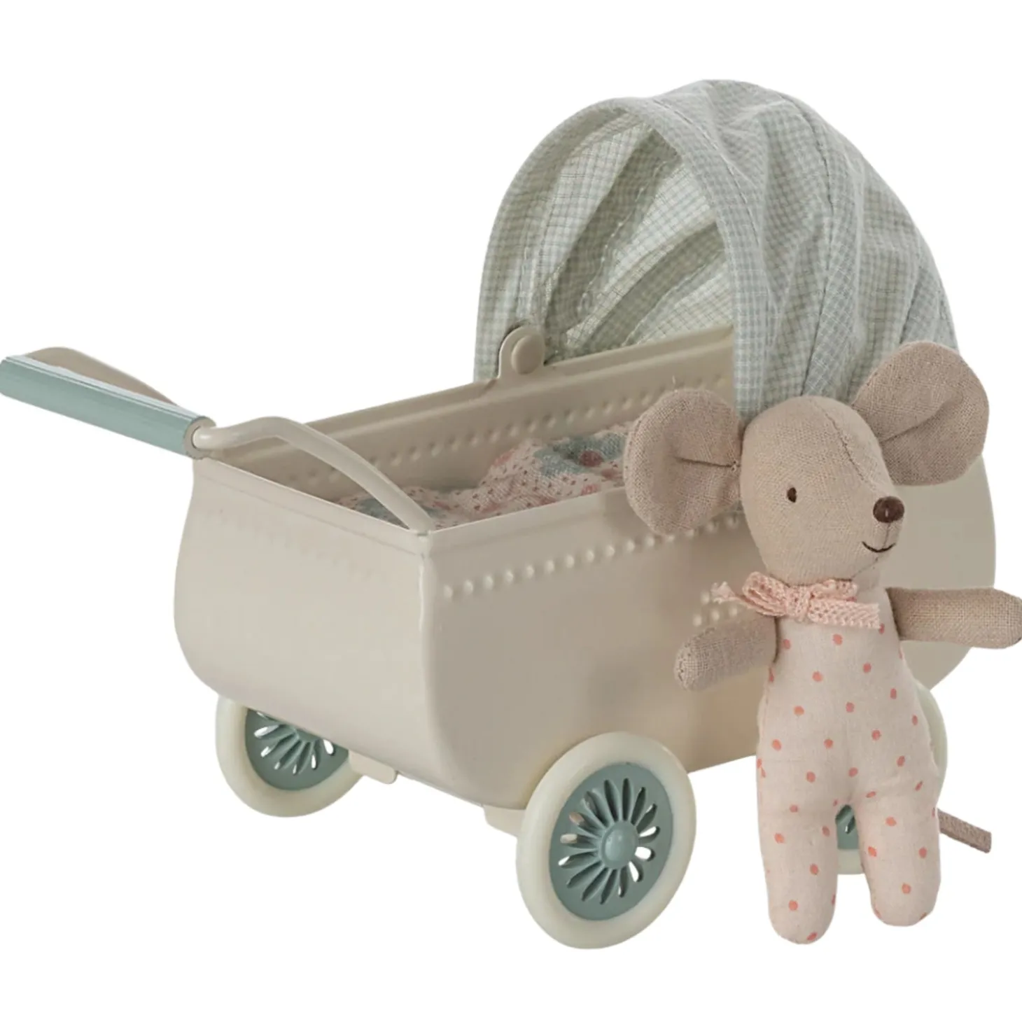 Maileg Pram with Baby Mouse (Mint)