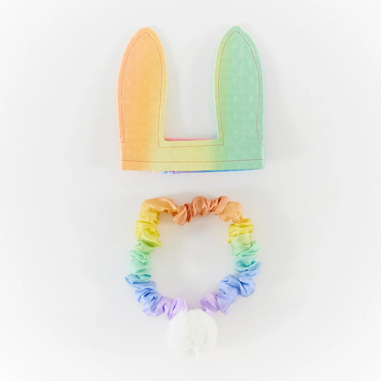 Silk Bunny Ears and Tail Dress Up Set (Soft Rainbow)