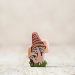 Whimsical Pink Fairy Mushrooms | Wooden Toy Figurine