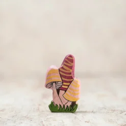 Whimsical Pink Fairy Mushrooms | Wooden Toy Figurine