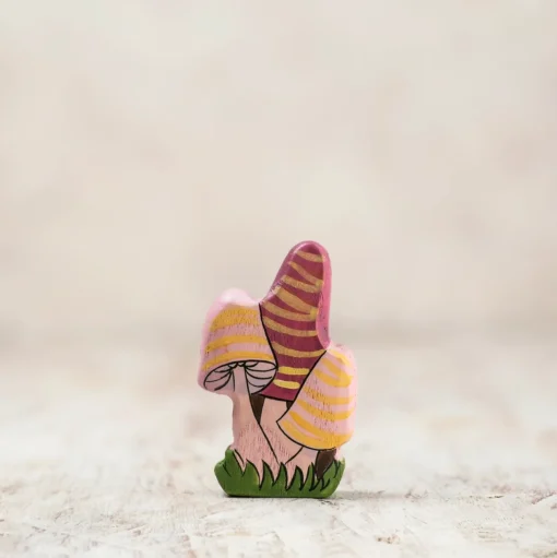 Whimsical Pink Fairy Mushrooms | Wooden Toy Figurine