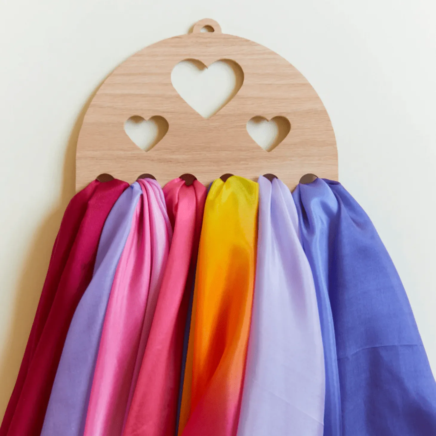 Wooden Heart Playsilk Display by Sarah's Silks