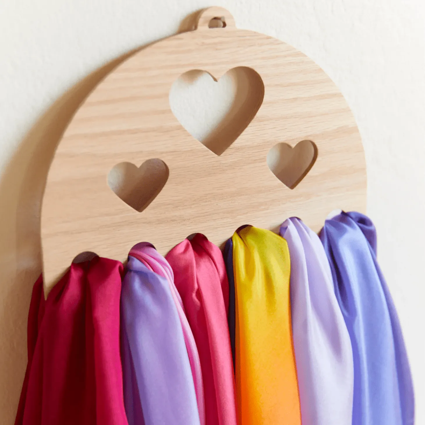 Wooden Heart Playsilk Display by Sarah's Silks